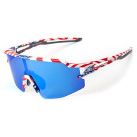 Rockbros Polarized Cycling Glasses with UV Protection and Corrective Insert Blue Lenses - USA Pattern - White