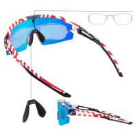 Rockbros Polarized Cycling Glasses with UV Protection and Corrective Insert Blue Lenses - USA Pattern - White