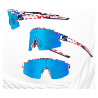 Rockbros Polarized Cycling Glasses with UV Protection and Corrective Insert Blue Lenses - USA Pattern - White
