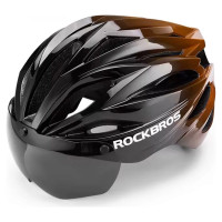 Rockbros Bike Helmet with Visor, Detachable UV Protective Goggles, Unisex - Black/Brown