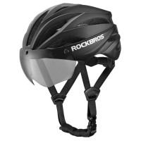 Rockbros Bike Helmet with Visor, Detachable UV Protective Goggles, Unisex - Black/Brown