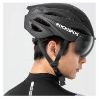 Rockbros Bike Helmet with Visor, Detachable UV Protective Goggles, Unisex - Black/Brown