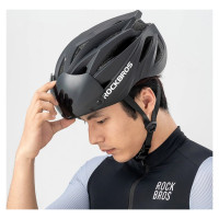 Rockbros Bike Helmet with Visor, Detachable UV Protective Goggles, Unisex - Black/Brown