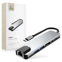 Tech-Protect HB02 HUB Adapter 6in1 USB-C + USB2.0 + USB3.0 + HDMI 4K 30Hz + RJ45 + PD100W - gray