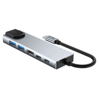 Tech-Protect HB02 HUB Adapter 6in1 USB-C + USB2.0 + USB3.0 + HDMI 4K 30Hz + RJ45 + PD100W - gray