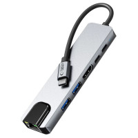 Tech-Protect HB02 HUB Adapter 6in1 USB-C + USB2.0 + USB3.0 + HDMI 4K 30Hz + RJ45 + PD100W - gray