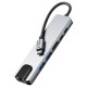 Tech-Protect HB02 HUB Adapter 6in1 USB-C + USB2.0 + USB3.0 + HDMI 4K 30Hz + RJ45 + PD100W - gray