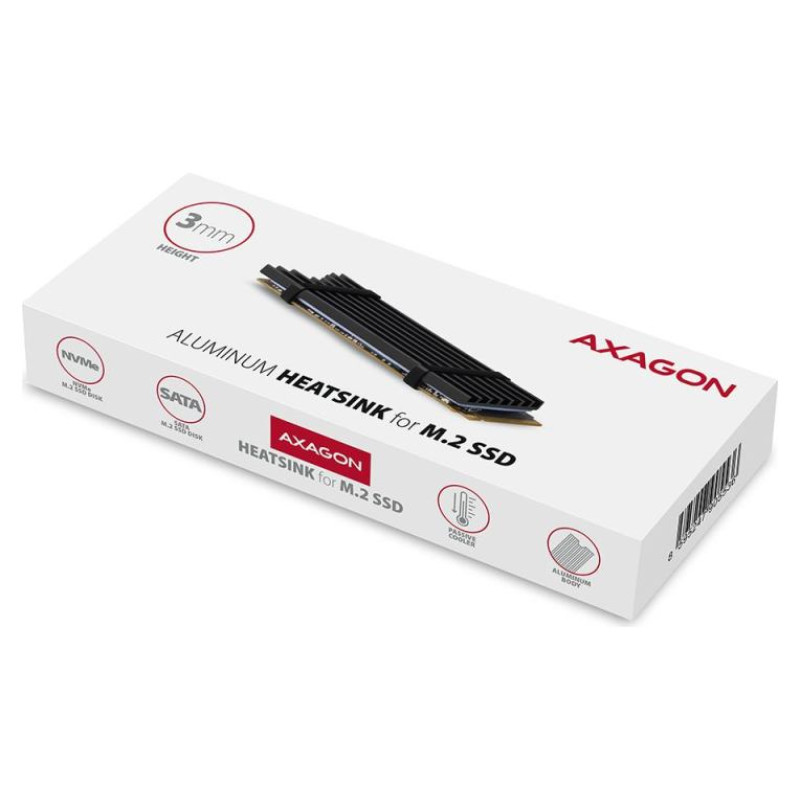 Axagon CLR-M2L3 passive - M.2 SSD, 80mm SSD, ALU body, silicone thermal pads, height 3mm