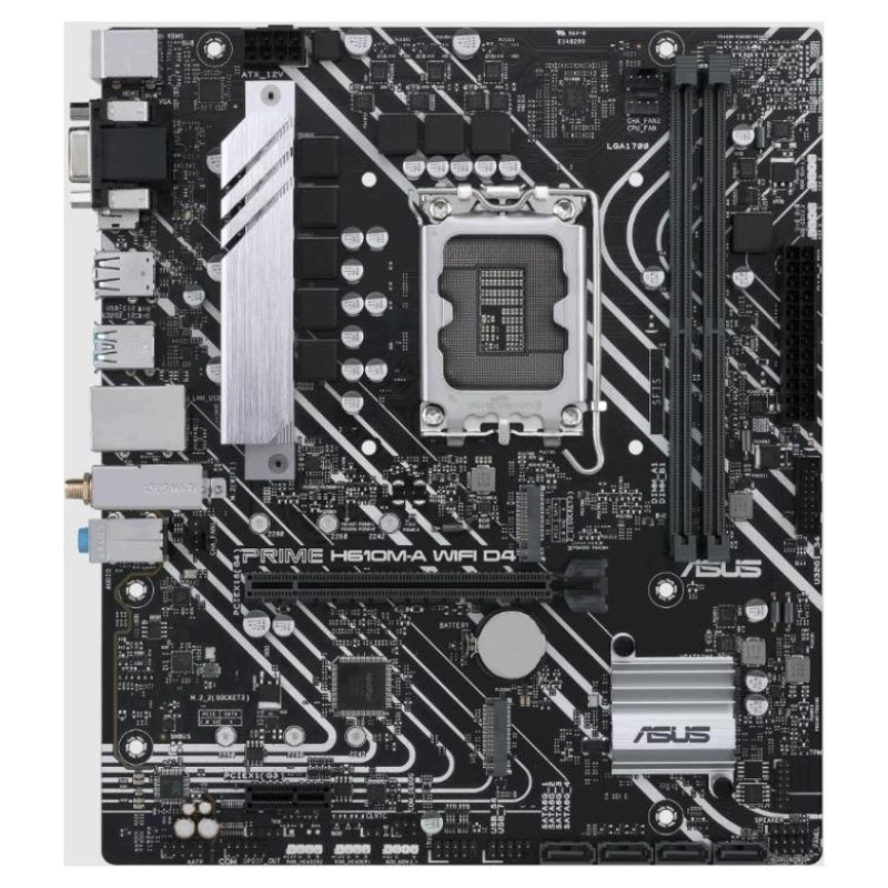 Asus Mainboard|ASUS|Intel H610|LGA1700|Micro-ATX|Memory DDR4|Memory slots 2|1xPCI-Express 3.0 1x|1xPCI-Express 4.0 16x|2xM.2|1x15pin D-sub|1xHDMI|1xDisplayPort|2xAudio-In|1xAudio-Out|4xUSB 2.0|2xUSB 3.2|2xPS/2|1xRJ45|2xRF-Out|H610M-AWIFID4