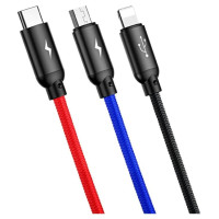 Baseus Three Primary Colors 3in1 USB-A - micro USB / Lightning / USB-C 3.5A cable 1.2 m - black