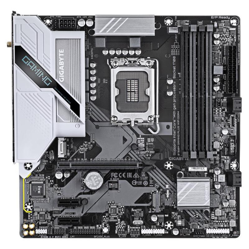 Gigabyte Mainboard|GIGABYTE|Intel B760 Express|LGA1700|Micro-ATX|Memory DDR4|Memory slots 4|2xPCI-Express 3.0 1x|1xPCI-Express 4.0 16x|2xM.2|1xHDMI|1xDisplayPort|2xUSB 2.0|1xUSB 3.2|1xUSB-C|1xPS/2|1xOptical S/PDIF|1xRJ45|3xAudio port|B760MGPWIFIDDR41.0
