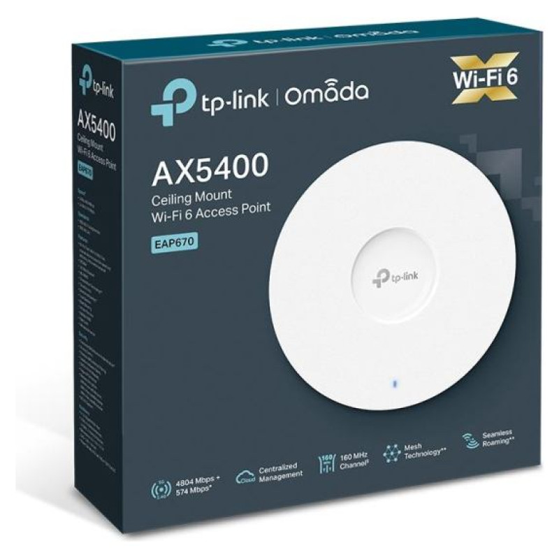 Tp-Link Access Point|TP-LINK|Omada|5378 Mbps|IEEE 802.11a/b/g|IEEE 802.11n|IEEE 802.11ac|IEEE 802.11ax|1xRJ45|EAP670