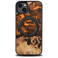 Bewood Wood and resin case for iPhone 15 Plus MagSafe Bewood Unique Orange - orange and black