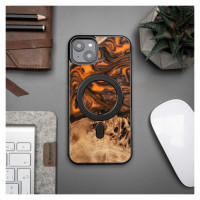 Bewood Wood and resin case for iPhone 15 Plus MagSafe Bewood Unique Orange - orange and black