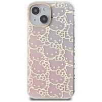 Hello Kitty IML Gradient Electrop Crowded Kitty Head case for iPhone 15 - pink