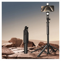 Wozinsky Selfie stick WH181D-Y1S 1.75m aluminum alloy telescopic tripod with dual lamp and phone holder - black