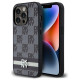 Dkny Leather Checkered Mono Pattern & Printed Stripes iPhone 14 Pro Case - Black