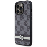 Dkny Leather Checkered Mono Pattern & Printed Stripes iPhone 14 Pro Case - Black