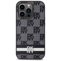 Dkny Leather Checkered Mono Pattern & Printed Stripes iPhone 14 Pro Case - Black
