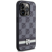 Dkny Leather Checkered Mono Pattern & Printed Stripes iPhone 14 Pro Case - Black