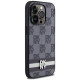 Dkny Leather Checkered Mono Pattern & Printed Stripes iPhone 14 Pro Case - Black