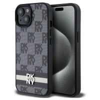Dkny Leather Checkered Mono Pattern & Printed Stripes Case for iPhone 15 Plus / 14 Plus - Black