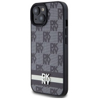 Dkny Leather Checkered Mono Pattern & Printed Stripes Case for iPhone 15 Plus / 14 Plus - Black