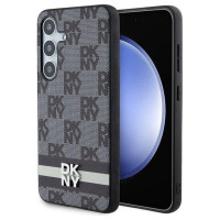 Dkny Leather Checkered Mono Pattern & Printed Stripes Case for Samsung Galaxy S24 - Black