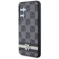 Dkny Leather Checkered Mono Pattern & Printed Stripes Case for Samsung Galaxy S24 - Black