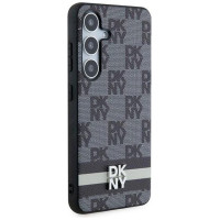 Dkny Leather Checkered Mono Pattern & Printed Stripes Case for Samsung Galaxy S24 - Black
