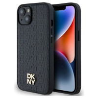 Dkny Leather Monogram Pattern Metal Logo MagSafe Case for iPhone 15/14/13 - Black