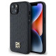Dkny Leather Monogram Pattern Metal Logo MagSafe Case for iPhone 15/14/13 - Black