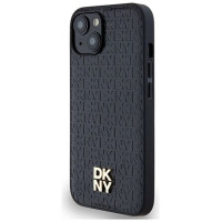 Dkny Leather Monogram Pattern Metal Logo MagSafe Case for iPhone 15/14/13 - Black