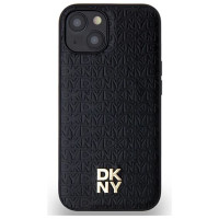 Dkny Leather Monogram Pattern Metal Logo MagSafe Case for iPhone 15/14/13 - Black