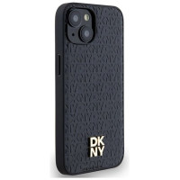 Dkny Leather Monogram Pattern Metal Logo MagSafe Case for iPhone 15/14/13 - Black