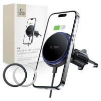 Tech-Protect MM15W-V4 Car Phone Holder with MagSafe 15W Inductive Charger for Air Vent - Black