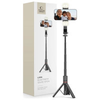 Tech-Protect L05S Bluetooth Selfie Stick with Tripod up to 105cm with LED Light - Black