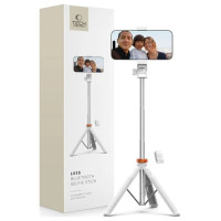 Tech-Protect L03S Bluetooth selfie stick with remote control, tripod up to 148cm and 180 head - white