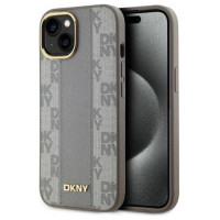 Dkny Leather Checkered Mono Pattern MagSafe iPhone 15 Case - Beige
