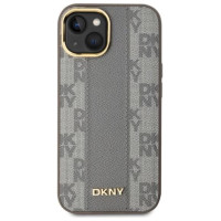 Dkny Leather Checkered Mono Pattern MagSafe iPhone 15 Case - Beige
