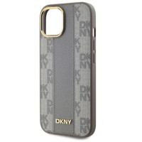 Dkny Leather Checkered Mono Pattern MagSafe iPhone 15 Case - Beige