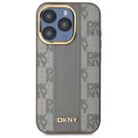 Dkny Leather Checkered Mono Pattern MagSafe iPhone 15 Pro Max Case - Beige