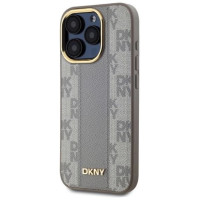 Dkny Leather Checkered Mono Pattern MagSafe iPhone 15 Pro Max Case - Beige