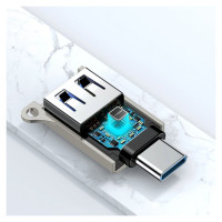 Joyroom S-H151 USB-C (male) / USB-A (female) Adapter with Lanyard Eyelet - Silver
