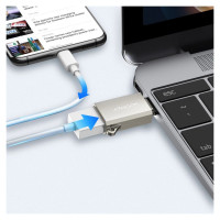 Joyroom S-H151 USB-C (male) / USB-A (female) Adapter with Lanyard Eyelet - Silver