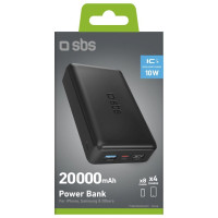 SBS Fast charge power bank: 20,000 mAh, 2 USBs Black