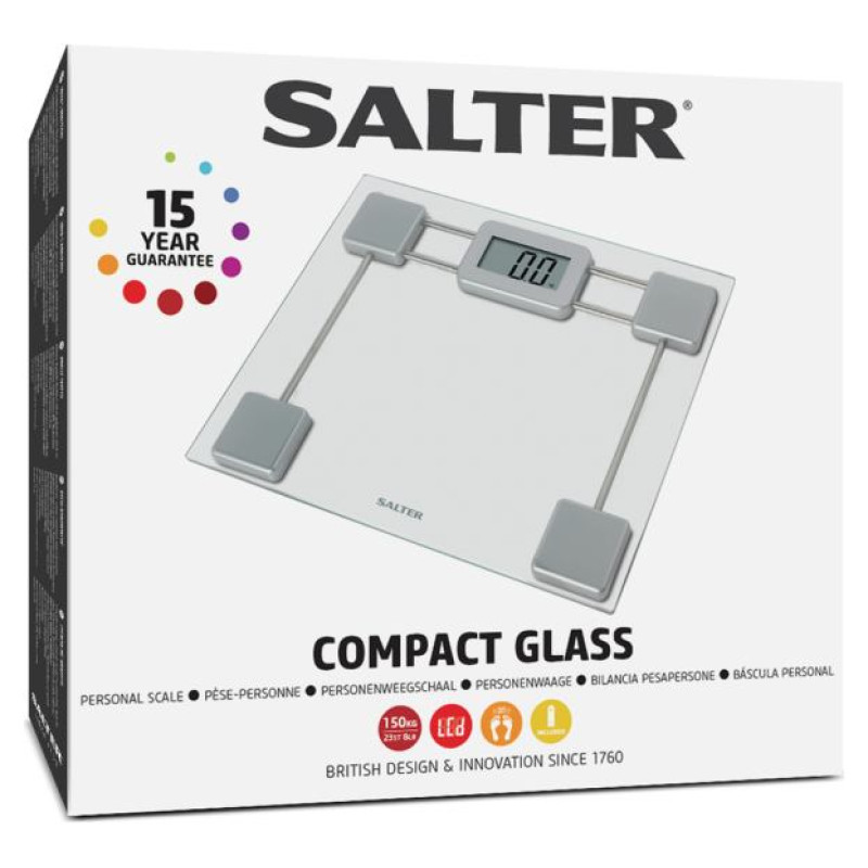 Salter 9081 SV3R Toughened Glass Compact Electronic Bathroom Scale