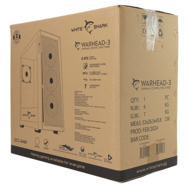 White Shark GCC-2401 Warhead-3 White 4 Fans 12cm RGB