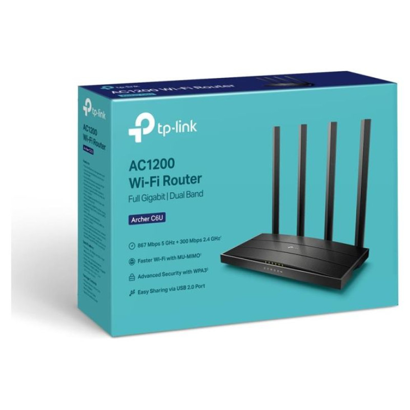 Tp-Link Wireless Router|TP-LINK|Wireless Router|1167 Mbps|IEEE 802.11n|IEEE 802.11ac|USB 2.0|1 WAN|4x10/100/1000M|Number of antennas 4|ARCHERC6U