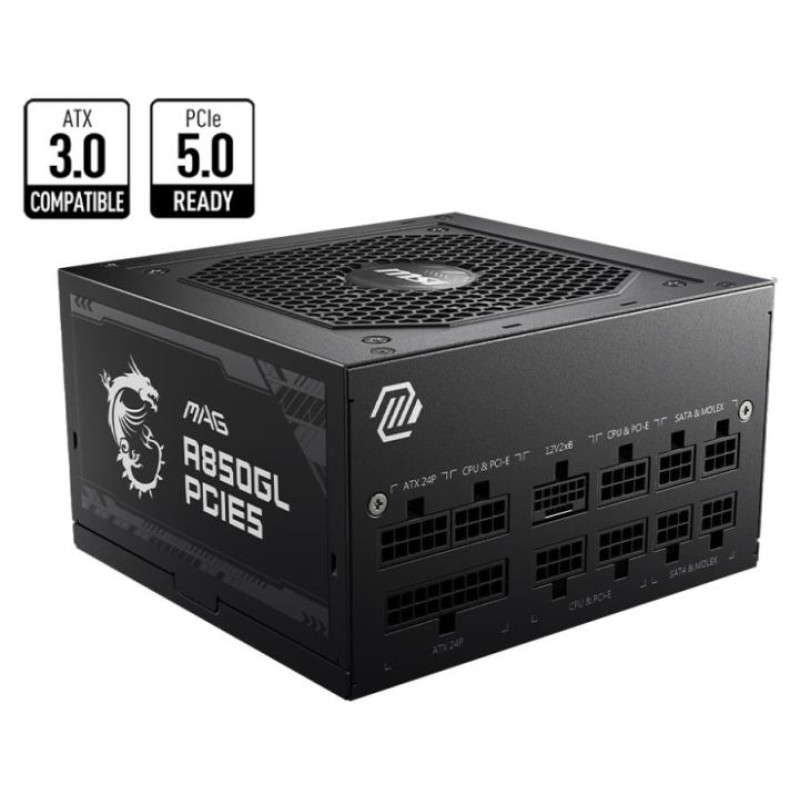 MSI Power Supply|MSI|850 Watts|Efficiency 80 PLUS GOLD|PFC Active|MAGA850GLPCIE5